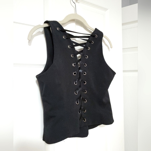 INC International Concepts back lace up corset button vest black 4P 4 petite - Picture 5 of 13
